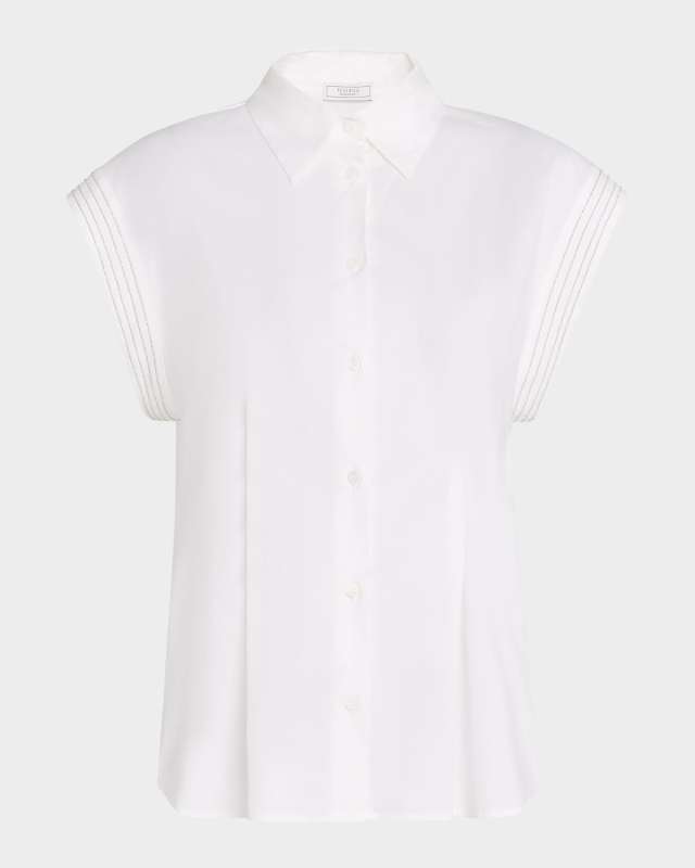 Chain-Trim Stretch Cotton Shirt